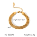 Golden woven stainless steel multi-layer bracelet with toggle clasp and heart pearl charm - Wide Multi-layer Chain (HC-B20078)