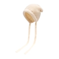Chic cream white knitted beanie with ear flaps and ties for winter warmth - Beige