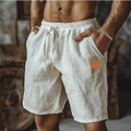 Men's white cotton linen shorts with drawstring elastic waist and relaxed straight leg - S / Bottoms / White