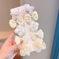 10-piece yellow and cream cartoon hair clip set for girls with fabric flowers and bows - 343# Yellow Bowknot 10pcs Set