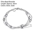Three-strand silver-plated snake chain bracelet with 5mm olive beads, 20cm length - Silver