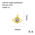 Blue enamel evil eye pendant in copper gold plating with 12mm x 16mm dimensions - Gold Eye Shape Blue Eye (E-4)