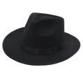 Detailed view of black wool fedora hat with satin ribbon and classic bow decoration - Black