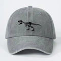 Gorra de béisbol vintage gris lavado con estampado de esqueleto de dinosaurio negro - Gris