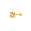 Macro view of gold flower cartilage stud with pink marquise zircon and screw back - Pink Marquise Floral Style (24081301-5)