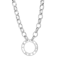 Hip hop silver titanium steel necklace featuring a Roman numeral hollow round pendant - Steel Color Necklace (KN20159-Z)