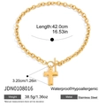 Collar de cruz de acero inoxidable dorado con cadena de eslabones y cierre de barra - Colgante de Cruz Pulida (JDN0108016)
