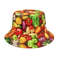 Omkeerbare vissershoed met kleurrijke groente- en fruitprint voor zonbescherming buiten - M (56-58cm) / Groenten en Fruit