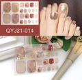 Waterproof gold foil marble toenail stickers set QYJ21-014 showing application effects - QYJ21-014 (Beige/Red/Gold Foil/Marble)