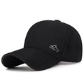 Black cotton baseball cap with white mountain peak embroidery and curved brown brim - Adjustable / Black with Brown Edge