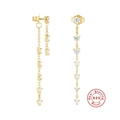 Elegant S925 sterling silver long tassel drop earrings with sparkling cubic zirconia stones - Zircon Chain Tassel