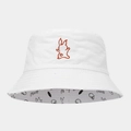 Detalle del gorro de pescador en algodón blanco con bordado de conejo y ala de grafiti - M(56-58cm) / Conejo Blanco