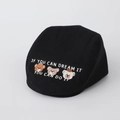 Close-up of black cotton beret featuring three cute bears and motivational embroidery text - 48cm (6 Months-2 Years) / Black