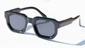 Classic black square sunglasses with vintage thick frames and wood grain temple accents - C9 Black Frame Black Lens