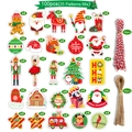 Close-up of 100pcs Christmas kraft paper gift tags with 25 designs and hanging ropes - MC8-54 Style / 100 Pieces/Pack