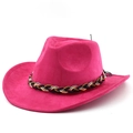 Hot pink wool felt western cowboy hat with colorful woven rope band and wide brim - Rose Red