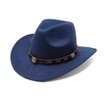 Chapeau de cowboy classique en feutre de laine bleu foncé avec ruban en cuir et boucle - M (56-58cm) / Bleu marine