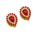 Vintage-Ohrringe mit roten Glastropfen und weißen Strasssteinen in Goldfassung - Rot