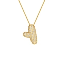 Macro shot of 18K gold plated letter T pendant with sparkling zircon micro-paving detail - Letter Y / Gold