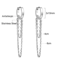 Silver stainless steel hypoallergenic chain fringe earrings with 13mm hoop and long tassels - Double Chain Design (EA560801S)