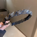 Sparkling crystal rhinestone braided headband with black base and silver diamond stones - Black Gunmetal Twist