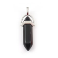 Hexagonal black crystal pendant with silver metal bail on a minimalist white background - Black