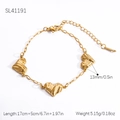 Elegante pulsera de acero inoxidable chapada en oro de 18K con dijes de corazones - SL41191-Corazón Texturizado