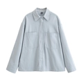 Light blue long sleeve utility shirt with spread collar and dual chest pockets - XS / Light Blue