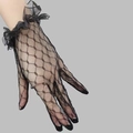 Eleganti guanti neri in pizzo lolita con motivo a rete e polsini con volant - Guanti in pizzo neri