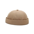 Classic khaki cotton docker cap with rolled brim and minimalist retro sailor style design - Adjustable / Khaki