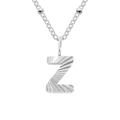 Silver stainless steel bead chain necklace featuring a textured letter Z pendant charm - Letter Z / Silver