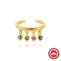 Gold S925 sterling silver ear cuff featuring four multi-colored hanging crystals - Style #6 Gold - Single