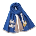 Elegant thick winter scarf in blue and beige with fringes and Paris heart pattern - Cool Rabbit-Blue