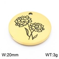 Golden stainless steel circular necklace pendant with carnation flower engraving 20mm 3g - Marigold-Gold (KLJ8062-Z)