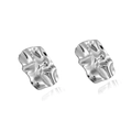 Detail view of irregular geometric silver earrings with textured hammered finish - Silver Rectangular Long