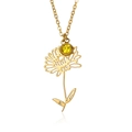 18k gold plated stainless steel sunflower necklace with yellow birthstone pendant - November Chrysanthemum (Yellow Stone)