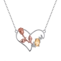 Bohemian heart necklace with rose gold flower, amber stone and MOM lettering - Peridot White Gold Plated Approx. 2.0g