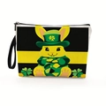 Make-up-Tasche aus Canvas mit St. Patrick's Day Hase, grünem Hut und Kleeblatt-Muster - Stil 3
