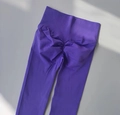High-waist scrunch butt yoga leggings in dark purple with ribbed tummy control waistband - Blue Purple