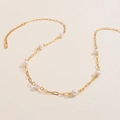 Detail showing 18K gold stainless steel chain with round freshwater pearls in S-curve - Gold