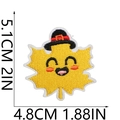 Detailed view showing dimensions of a yellow maple leaf embroidered patch with a hat - Maple Leaf With Hat Style