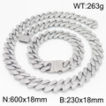 Silver iced out Cuban link necklace and bracelet set with rhodium plating and crystals - 18mm Steel Color Set (KS218412-MZOZ)