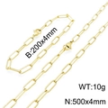 Minimalist gold hip hop jewelry set with rectangular chain necklace and bracelet - Gold 500mm Necklace Set(KS137543-Z)