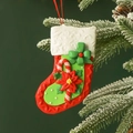 Christmas stocking ornament with clay bow and candy cane on snowy pine branch - Candy Cane Stocking Cover 8*12CM