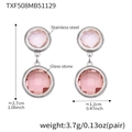 Pink glass stone drop earrings in stainless steel with dimension and weight details - Steel - Pink Stone (TXF508)