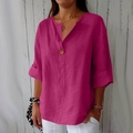 Chemise ample pour femme en coton et lin rose fuchsia avec col en V et bouton unique - 3XL / Fruit du Dragon