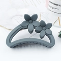 Elegant Morandi grey frosted hair claw clip with double flower design for women - Grey Blue