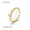 Minimalist gold stainless steel open ring with hollow chain design and three zircon stones - Adjustable Open / Hollow Oval Multistone Style (HF-J1353) / Gold