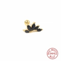 Close-up of gold S925 sterling silver ear stud with marquise black zirconia detail - Single Piece / Gold - Black Zirconia