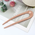 Minimalist U-shaped hair pin in camel brown finish for daily bun hairstyles - Glossy Pink